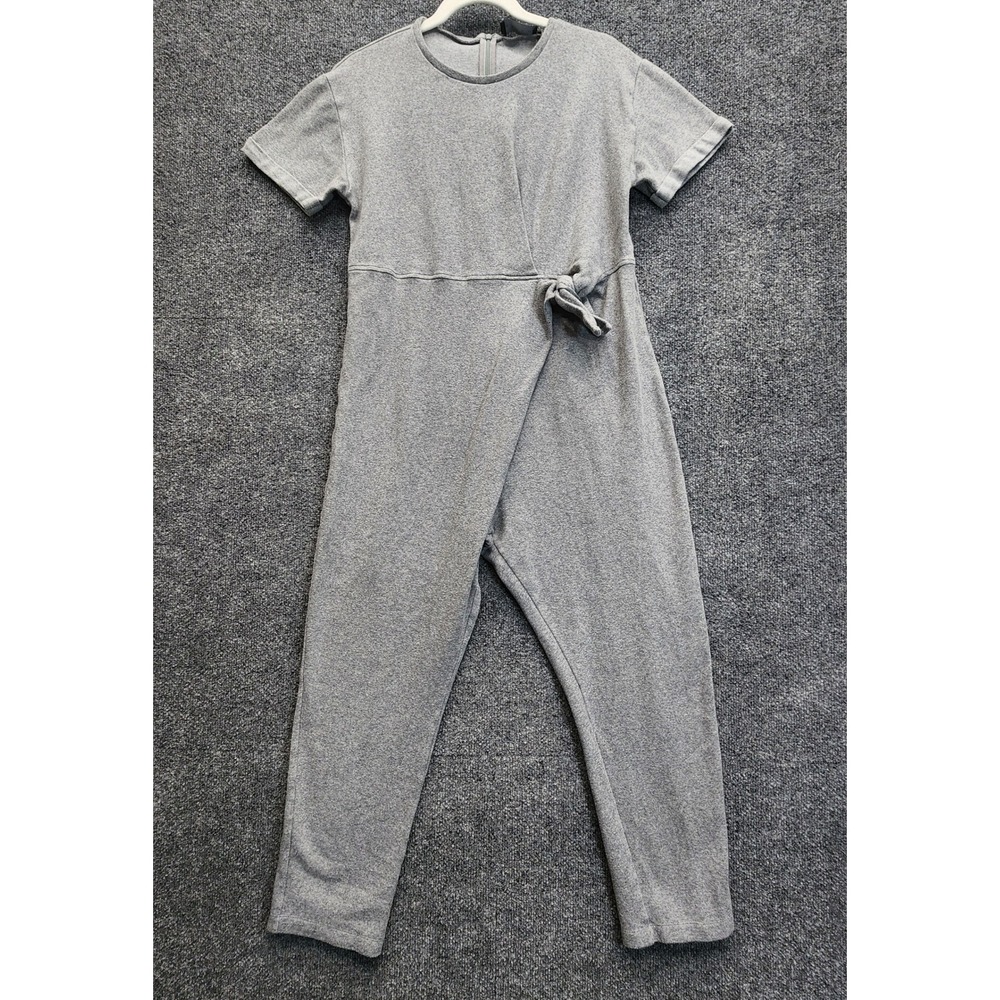 HATCH Women's Wrap Tie Short Sleeve Knit Jumpsuit Gray Minimalist Size M